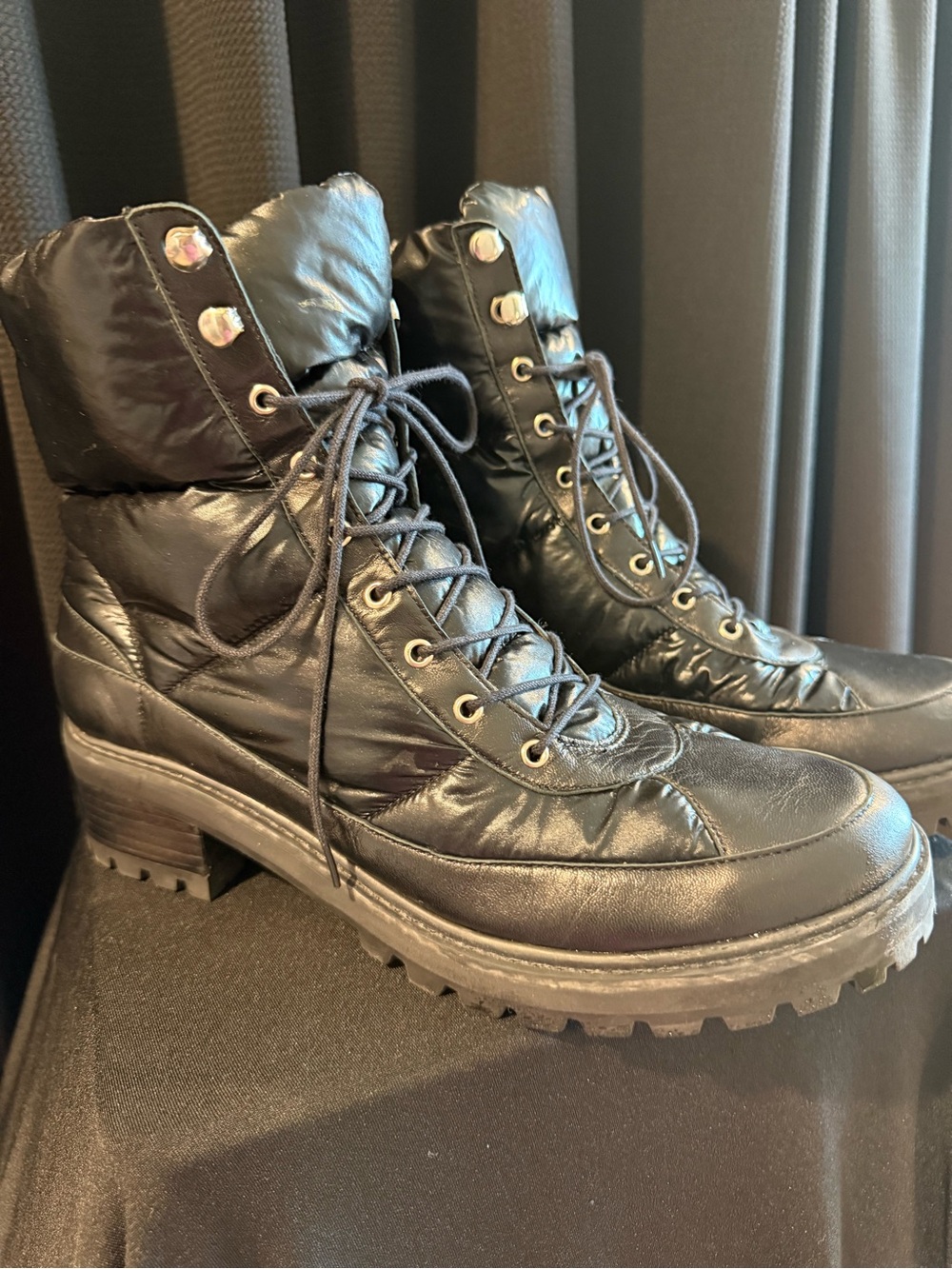 SCHUTZ Black Quilted Lace-Up Combat Boots